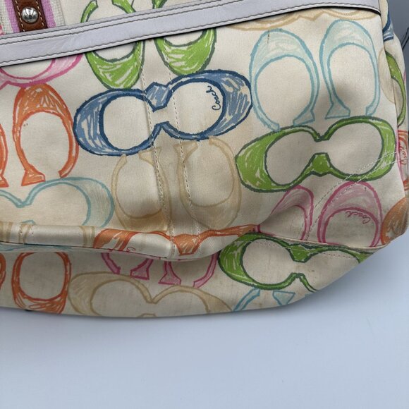 Coach Hampton Scribble Tote Bag Multicolor Canvas Leather Trim - Picture 7 of 9